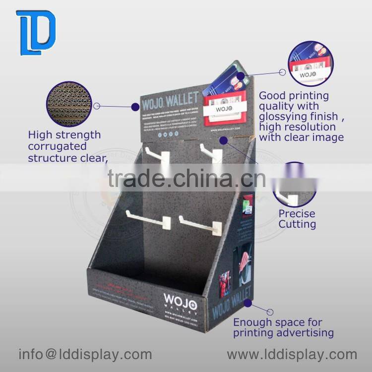 Cardboard counter top display with hooks