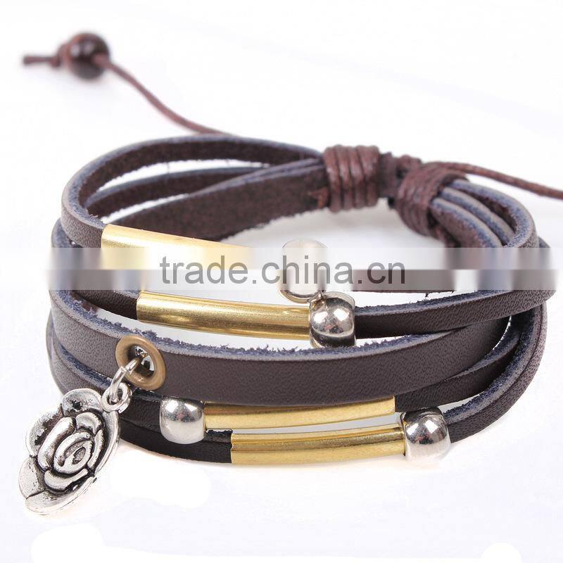 hot sale gold leather bracelet fashion leather bracelet with gold