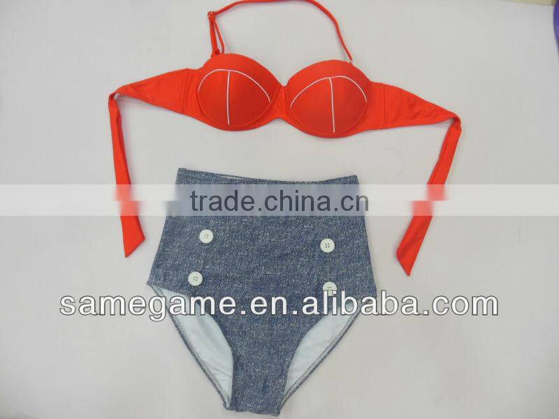 2014 sexy high waist girl bikini swimwear