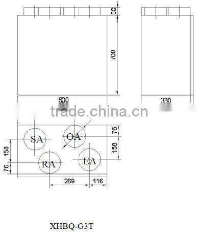 Recovered air ventilation wall hung recuperator with fresh air intake