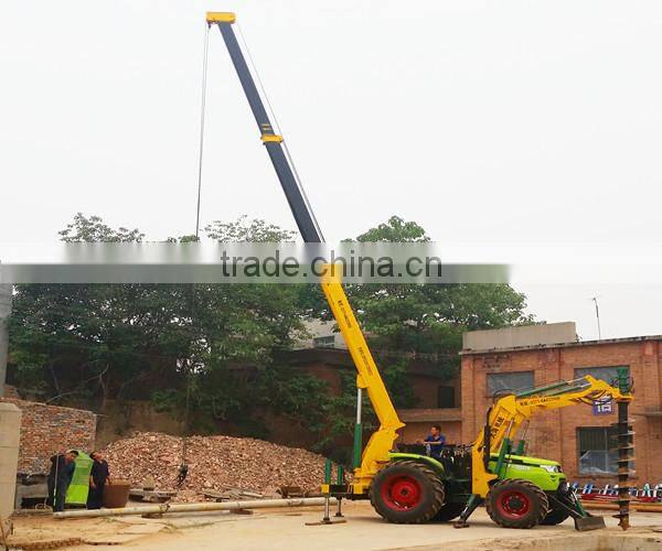 Wheeled type tractor mounded crane with drilling machine for 6 meters depth hole drilling