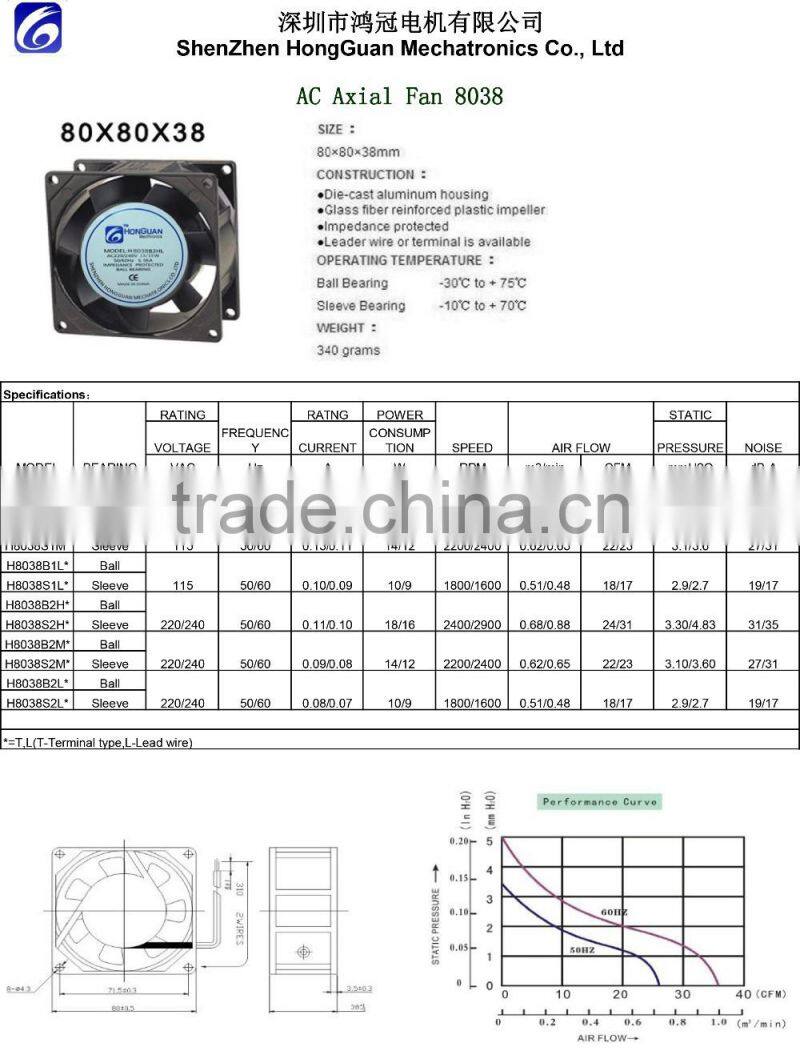 ISO9001 SAA CCC CE approved 80x80x38mm 8038 axial ac mini cooling fan factory