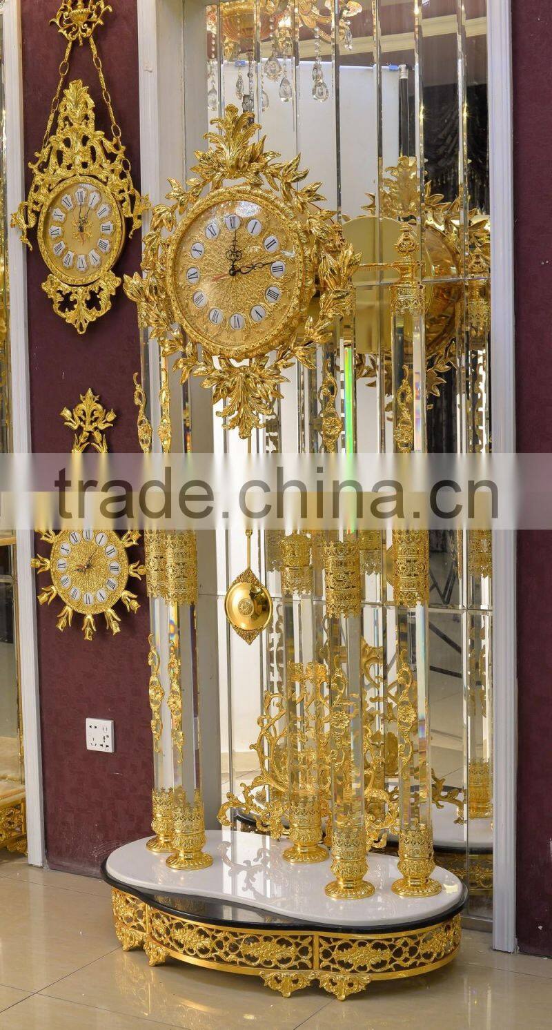 Home Luxury Decoration Antique 24K Gold Plated Floor Clock,Grandfather Clock, Elegant Brass Mounted Floor Clock