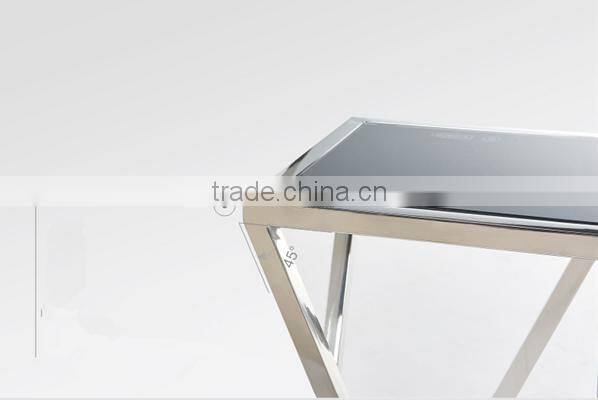 Newest Model Black Glass Console Table Set With Stainless Steel Base For Sale