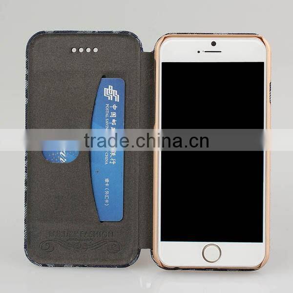 Denim fabric leather card slots flip phone case for iPhone6 case wallet