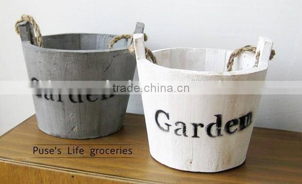 wooden hanging flower pot wooden bucket pot
