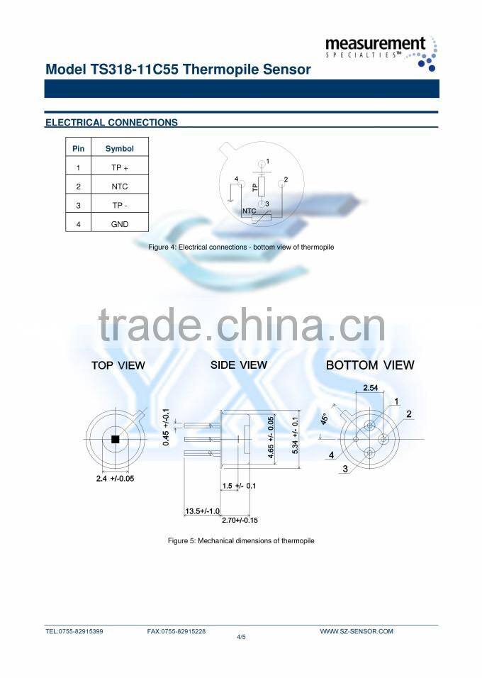 Infrared temperature sensor TS318-11C55 For medical thermometers and temperature