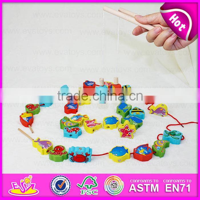 2015 New arrival cheap kids fishing game toy,Colorful children fishing pole toy,Christmas gift wooden string fishing toy W01A084