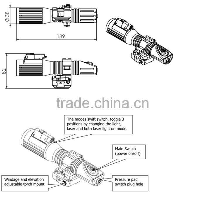 Tactical professional hunting 1000 lumens CREE T6 LED flashlight with strobe light attached with red laser sight