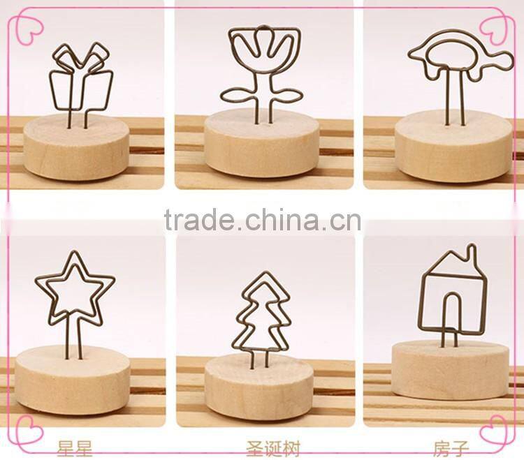 OEM designs bronze metal card clips with round wooden base