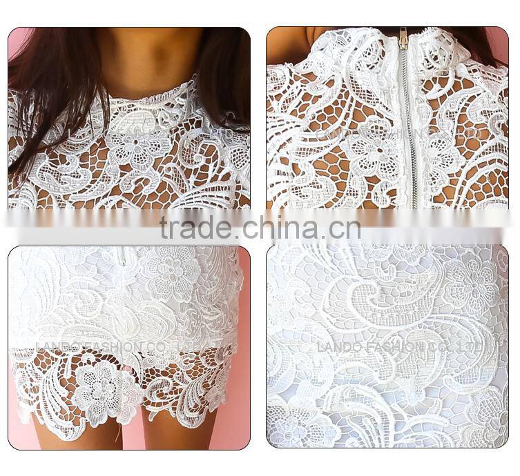 2016 hot selling beautiful lady one piece white crochet summer midi bodycon dress with back zipper