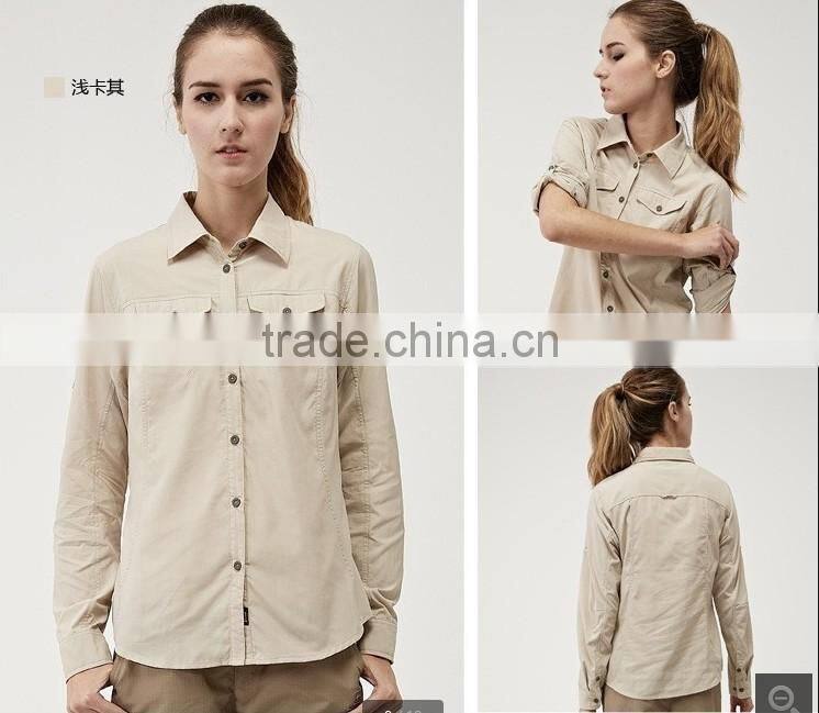 Dual function Men Shirts Outdoor khaki Color Fishing Hiking Anti-uv Quick-dry polyester fishing Shirt