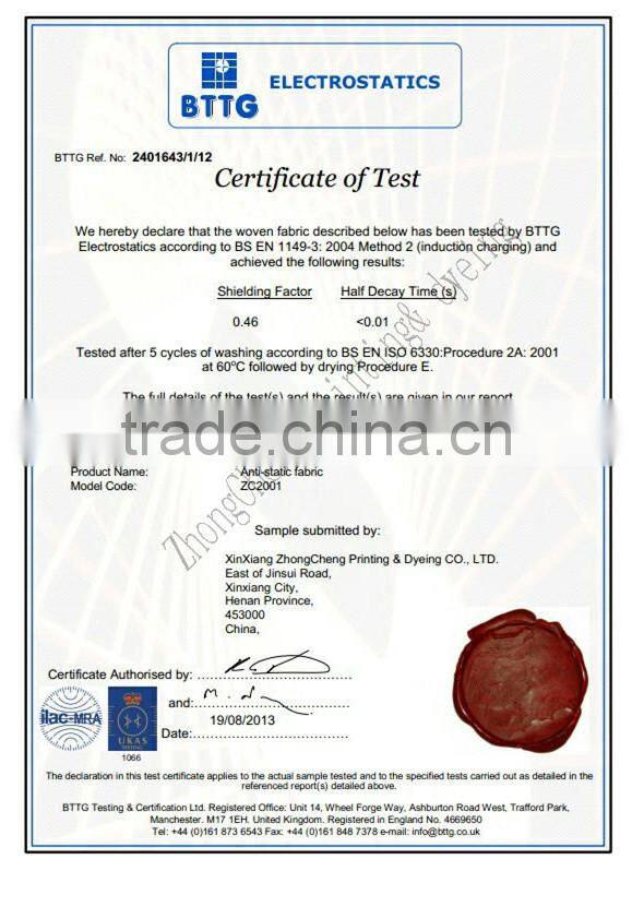 100% Cotton antistatic twill weave fabric for workwaear