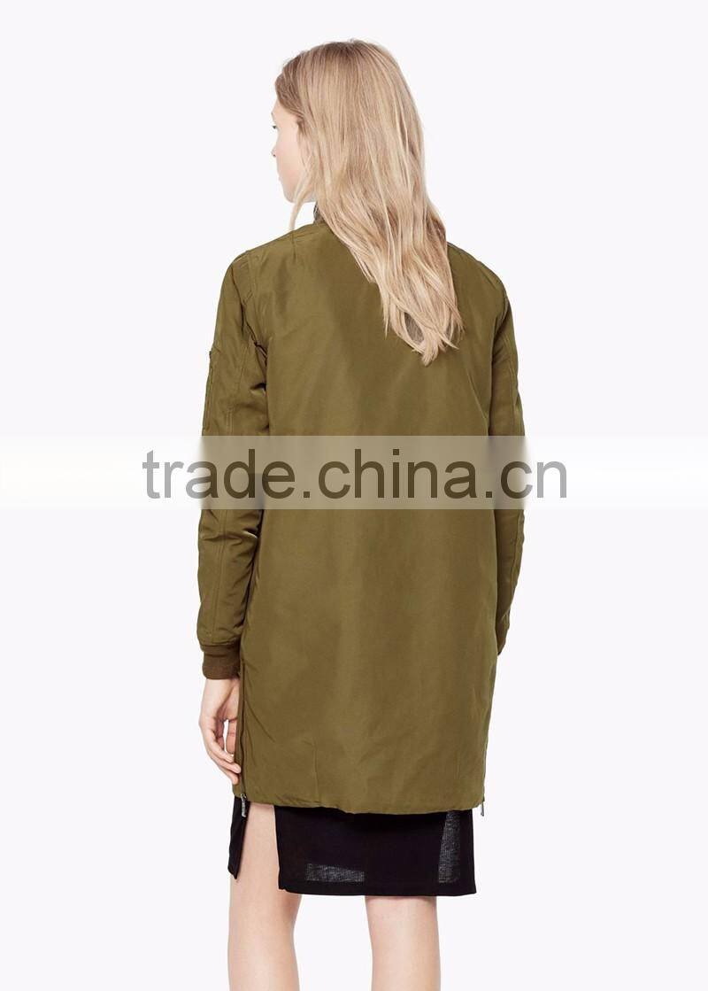 wholesale plain quilted long bomber jackets women