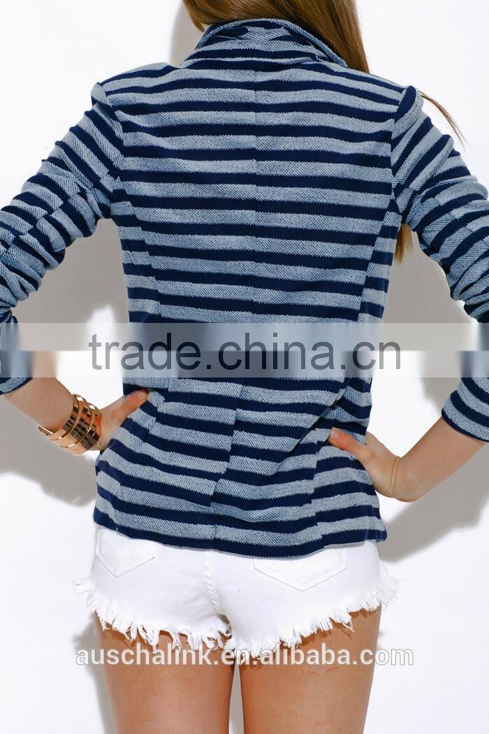 navy blue stripe girls double breasted blazer wholesale