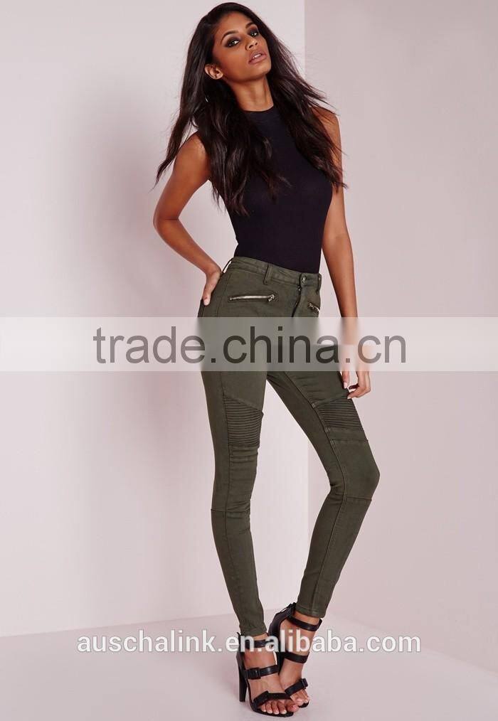2016 wholesale khaki high waist skinny biker jeans OEM service
