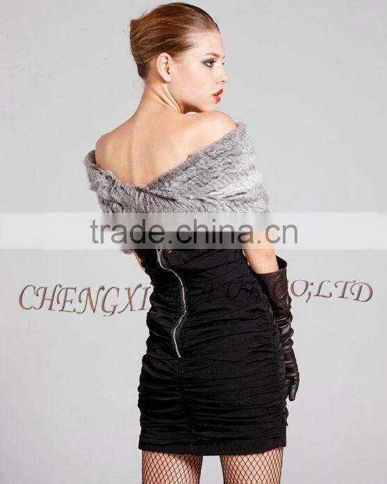 CX-B-26C Genuin Rabbit Fur Knitted Fashion Scarf