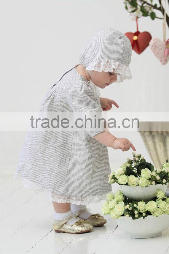 2017 latest western style kids stripe clothing wholesale cotton frock design baby linen dress