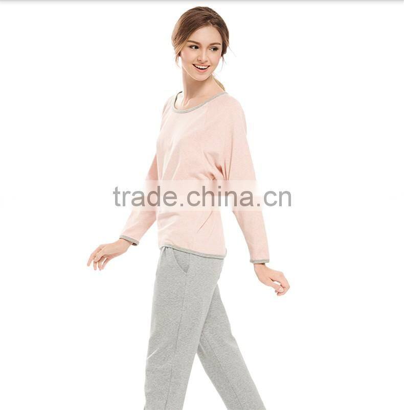 European and American style ladies pajamas sets outwear 100% cotton full sleeve round collar loose leisurewear suit