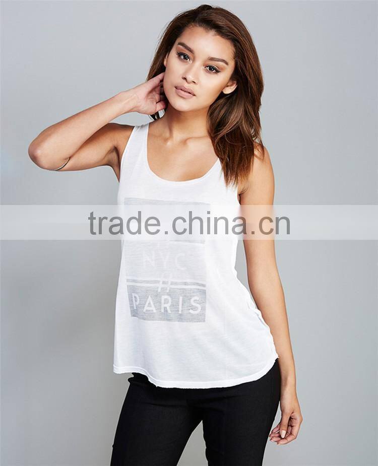 Fashion lady tops simple style white stringer vest gym