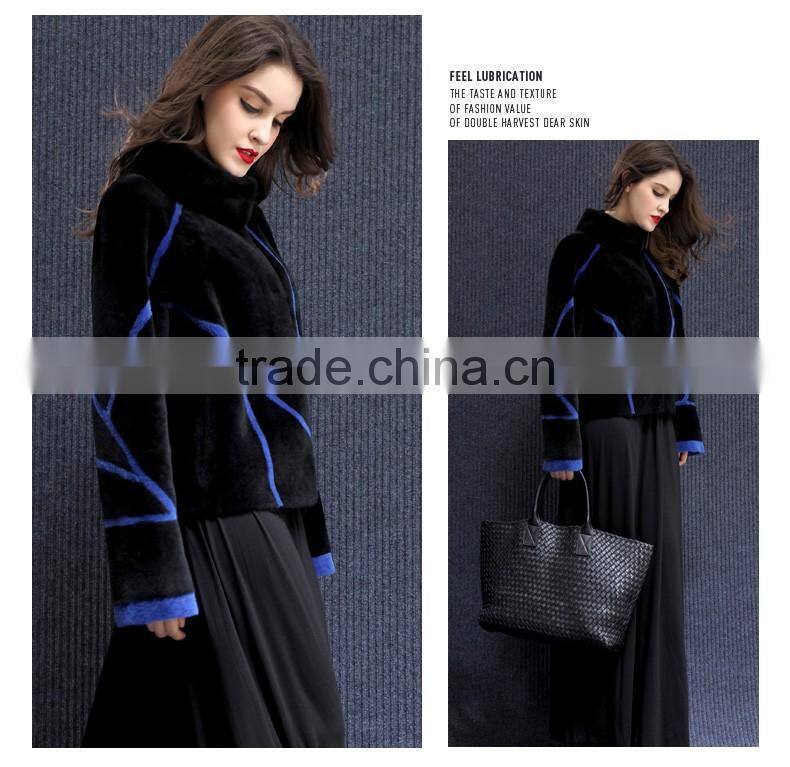 Real Fur Coat For Women Denim Tops & Jacket Female Sheepskin Coats double-faced fur Sheep Shearing overcoat free sheepskin