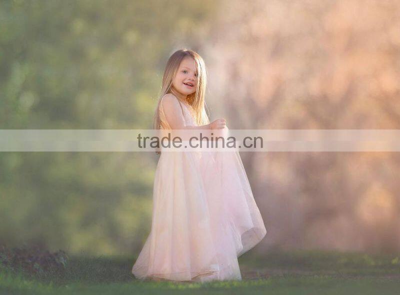 Little Girls Peach Tutu Long Maxi Dress Flower Girls Floor Length Wedding Dress