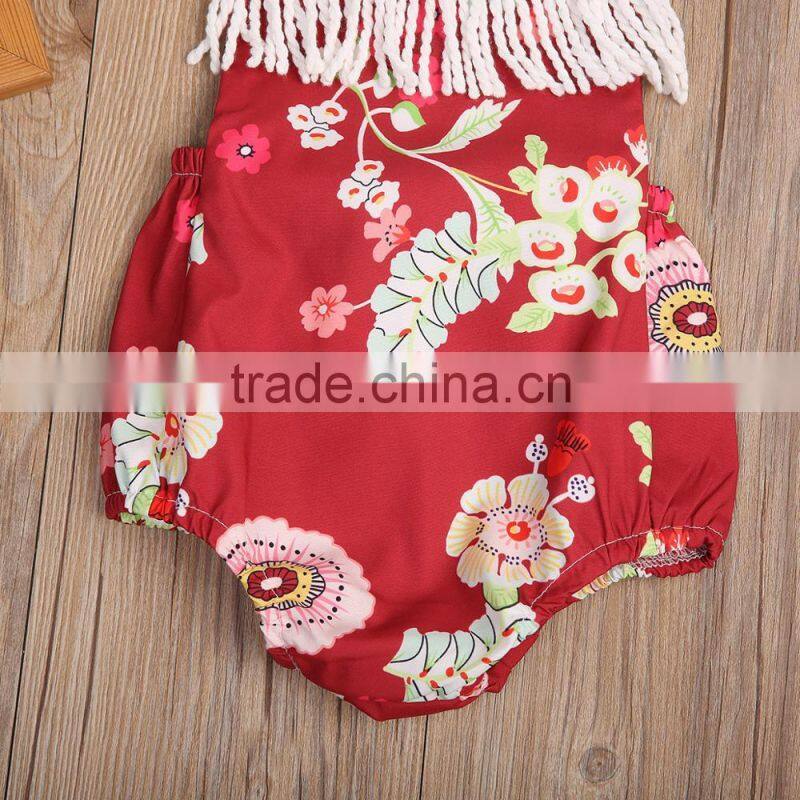 vintage floral printing baby girl summer romper with tassels 0-24M Bubble