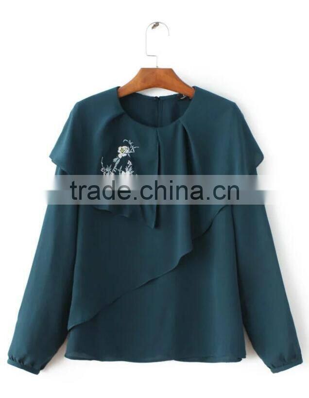 Runwaylover EY2373B Europe Style 2017 Ladies Fashion Falbala Embroidery Blouse