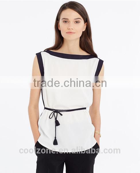 New arrival hot selling sleeveless high neck models chiffon blouse