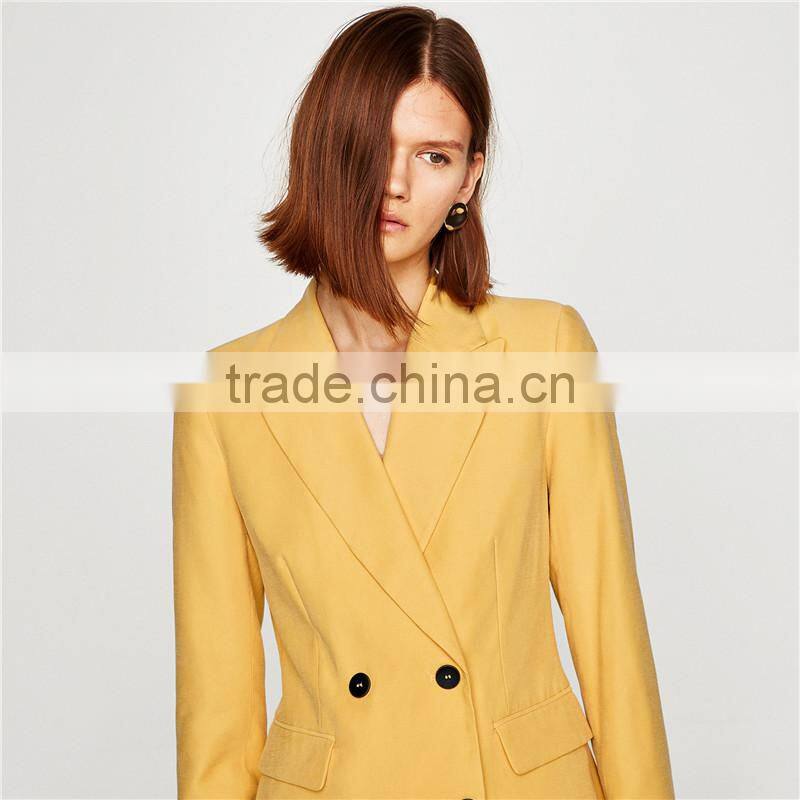 lapel collar vent in the back and double breasted button-up fastening jackets