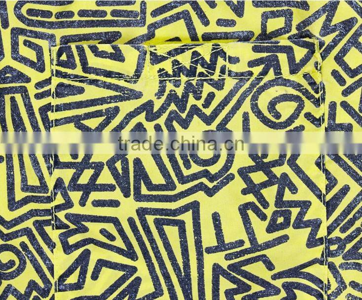 Factory custom 100% cotton wholesale athletic shorts with abstract print acid wash