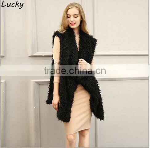 New fashion faux fur solid color sleeveless vest imitation lambskin lapel artificial fur coat