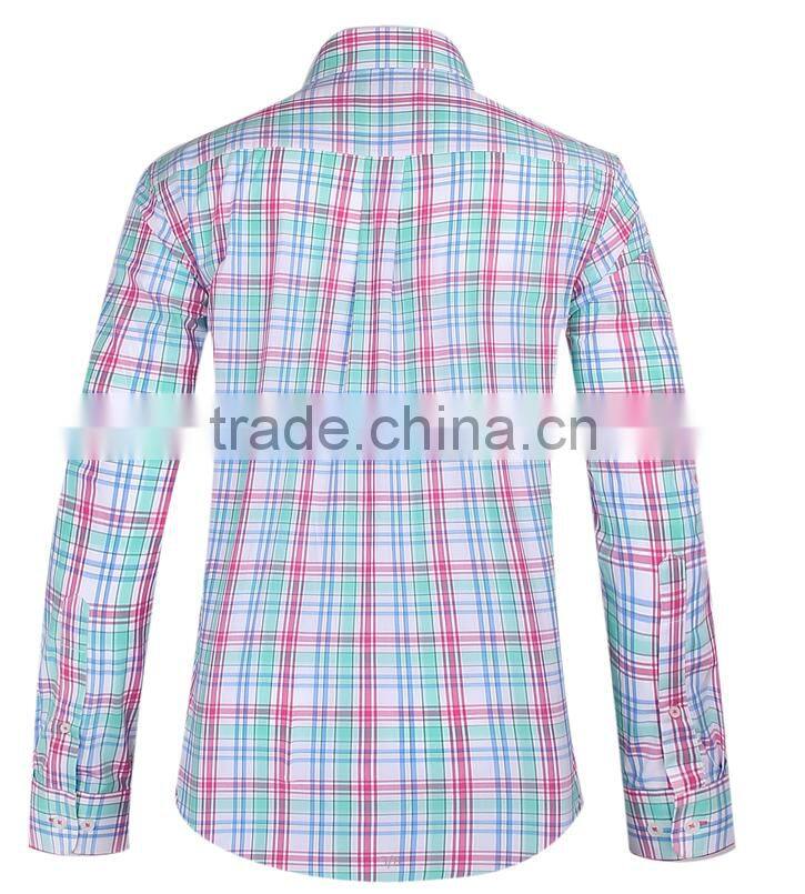 2017 new plaids men's long sleeve button-down slim fit shirt with contrast collar and cuff