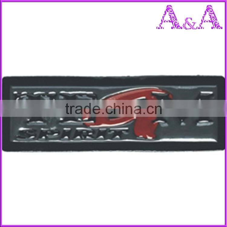 Custom pu leather metal labels / embossed rubber logo