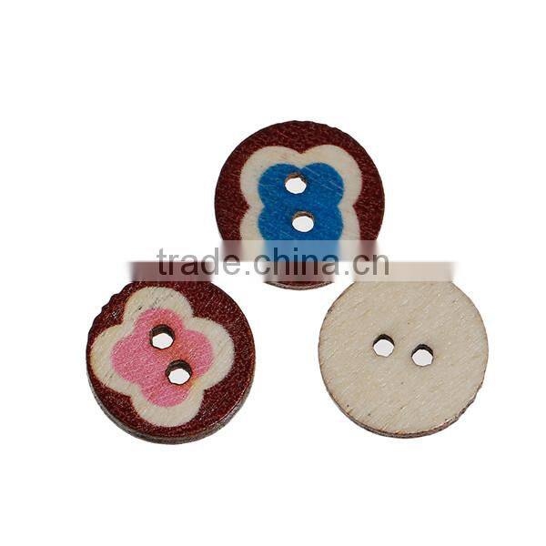 Wood Sewing Buttons Scrapbooking 2 Holes Round Multicolor Flower Pattern