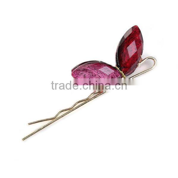 Hair Accessories Marquise Gold Plated Fuchsia Glass Hair Clips