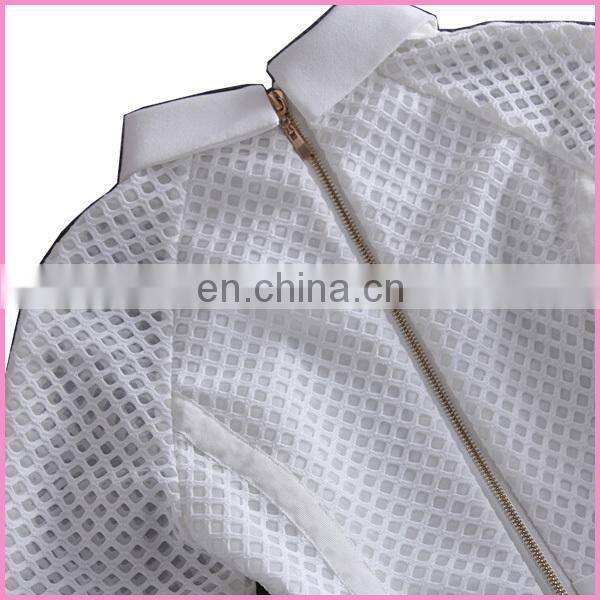 white mesh stitch transparent gauze ascqt collar gold zipper backside dress