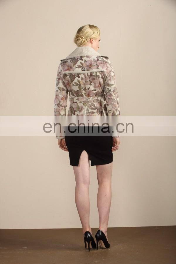 New Collection Flower Printed Fur Jacket Pretty Style Sheepskin Fur Coat Real Fur Skin Outer Wear