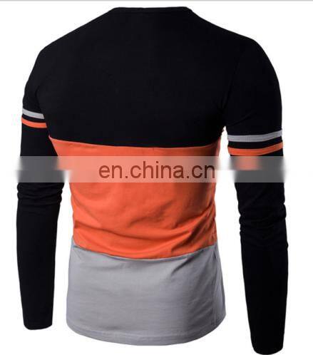 China OEM/ODM Men's Trend Long Sleeve T-shirt Stitching Sweatshirt Round Neck Hit Color