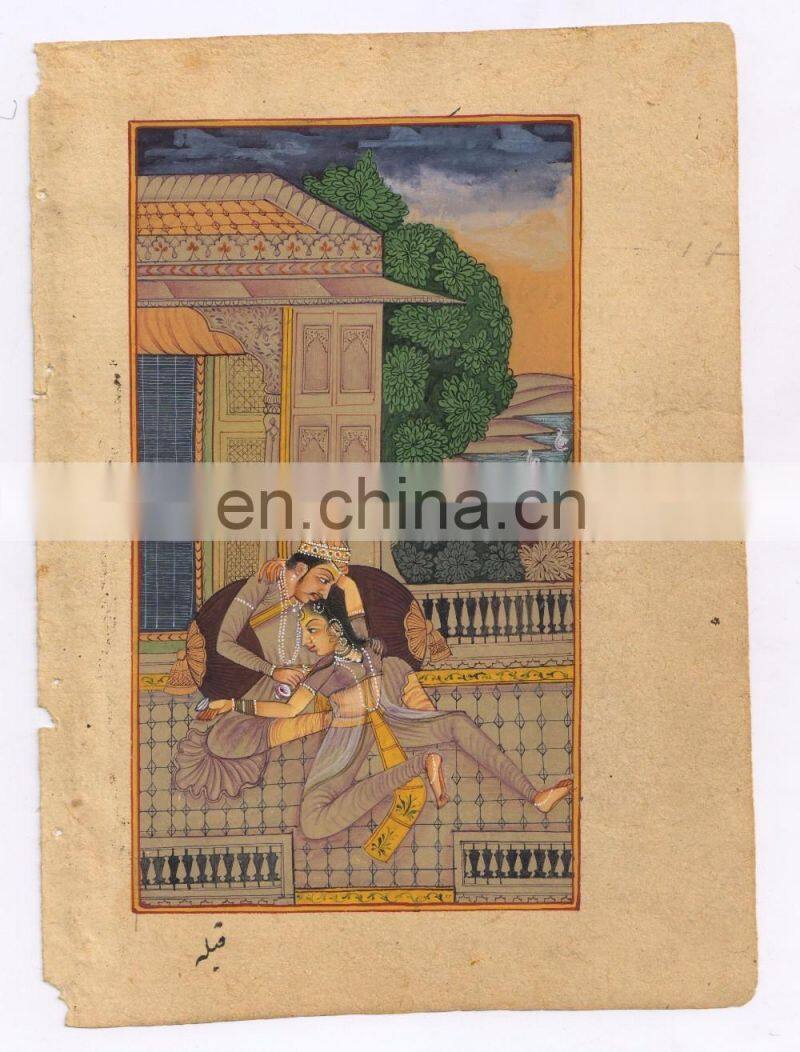 Indian Mughal King Queen Harem Paper Painting Water Color Handmade Wall Decor