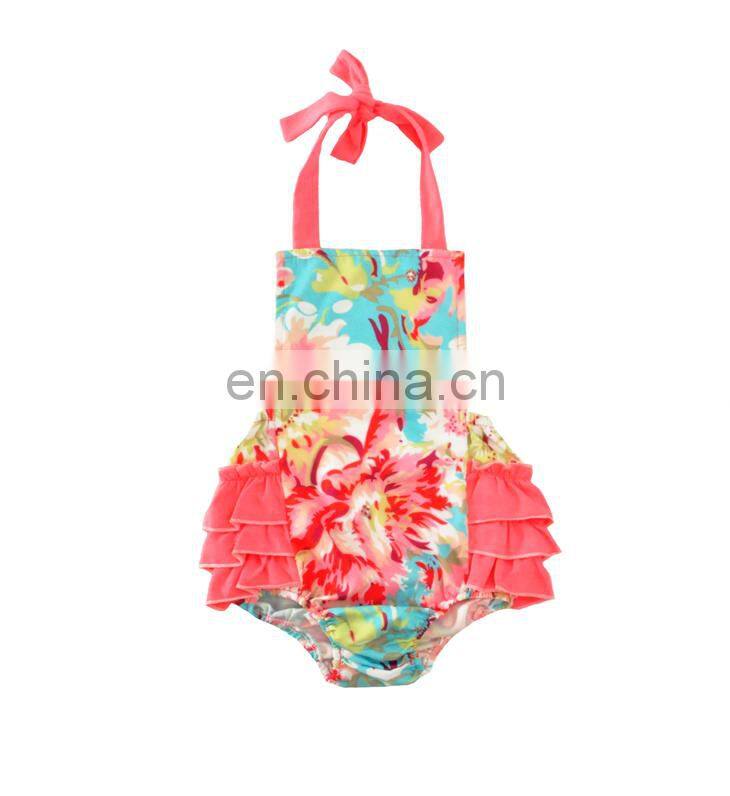 Boutique Infant Girl Flower Bodysuit Cute Floral Newborn Baby Ruffle Romper