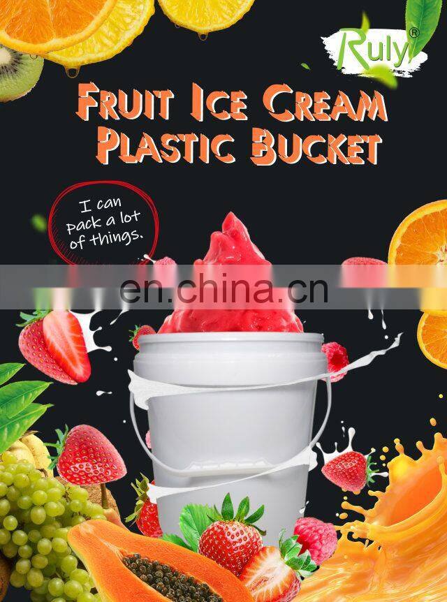 Custom Food Grade 3L Round white Plastic Bucket for Ice Cream with lid