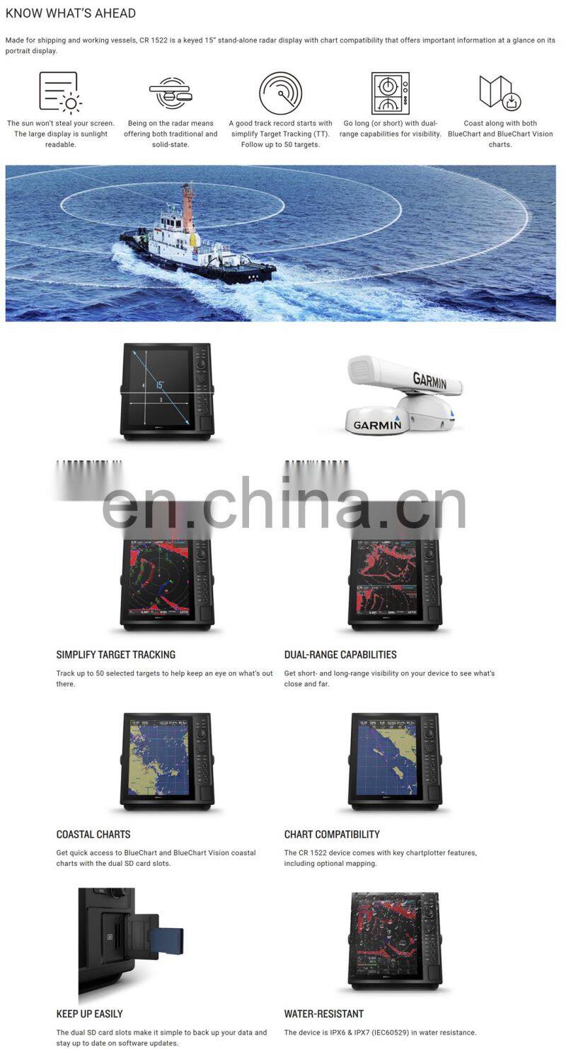 Marine electronics maritime navigation communication MFD CR 1522 15'' water resistant ship marine radar chartplotter dislay