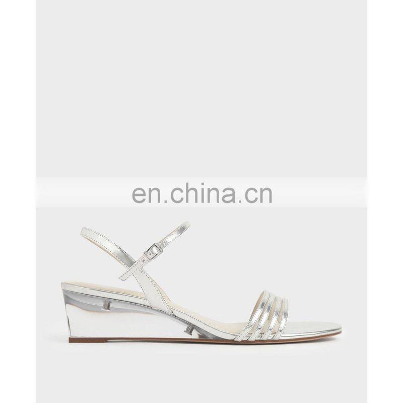 Women unique cheap price good quality ankle strap clear wedges heels sandals and ladies shoes