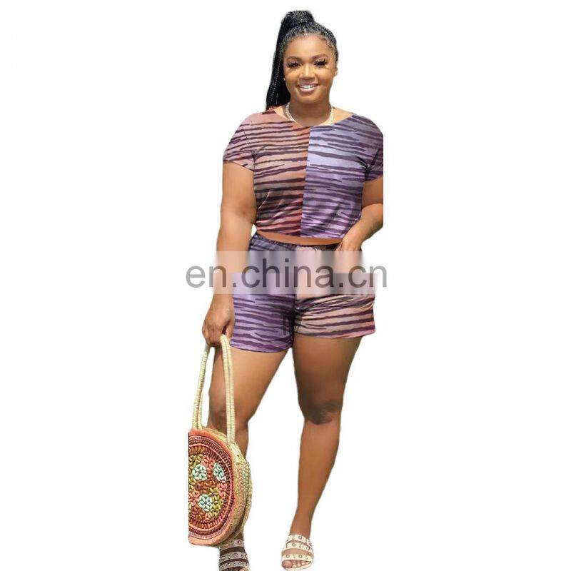 Summer new fashion sports and leisure plus size women's printed short-sleeved shorts suit wholesale custom LOGO