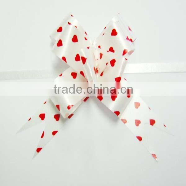 Wholesale Satin Printing Ribbon Bow for Gift Box, PP Butterfly Pull Bow Printing with White Logo