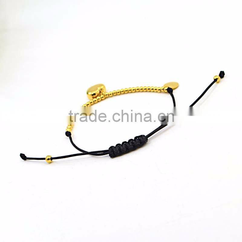 fashion bracelet wax rope adjustable gold bead bracelet with heart pendant