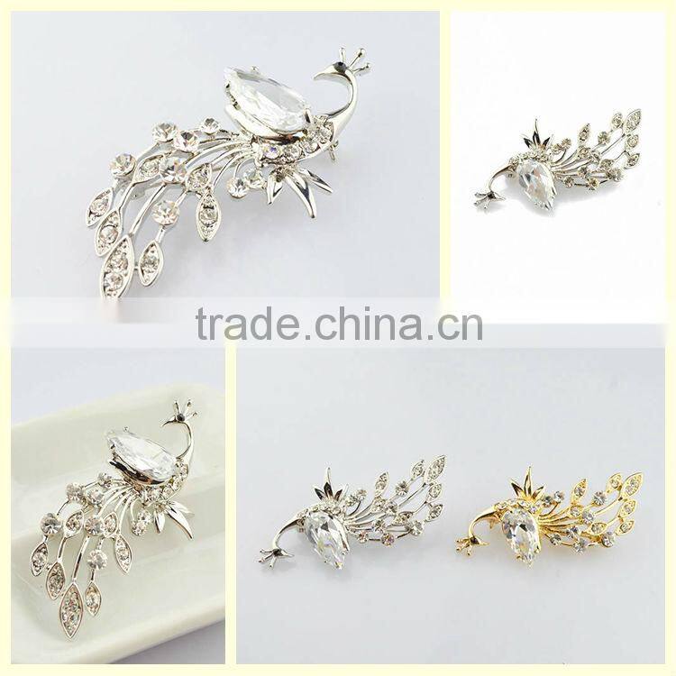 Invitation 2014 rhinestone silver peacock animal brooches pins China