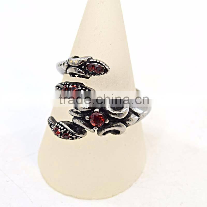 Red stone ring designs for men steel snake shaped rings