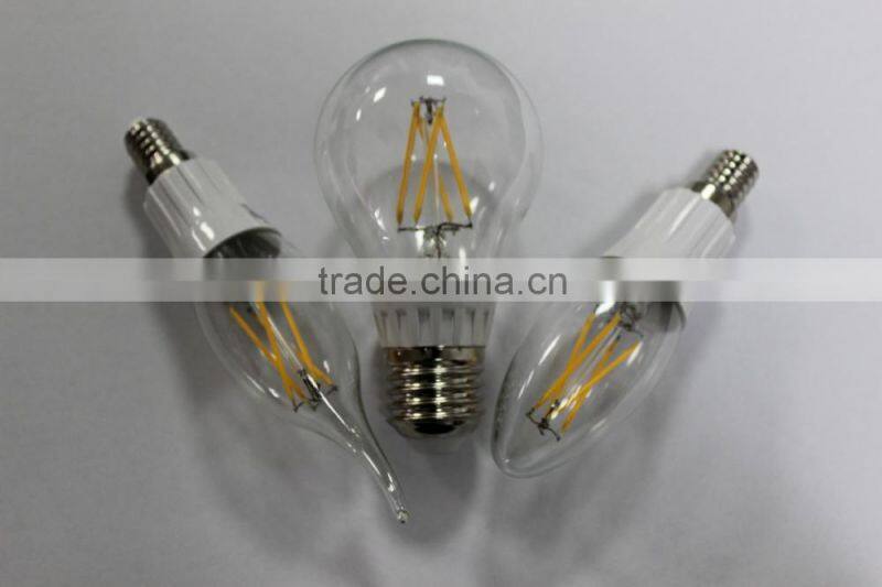 Hot!!! TUV CE ROHS 4W 360degree 400lm Clear glass a60 e27 led bulb smd filament bulb